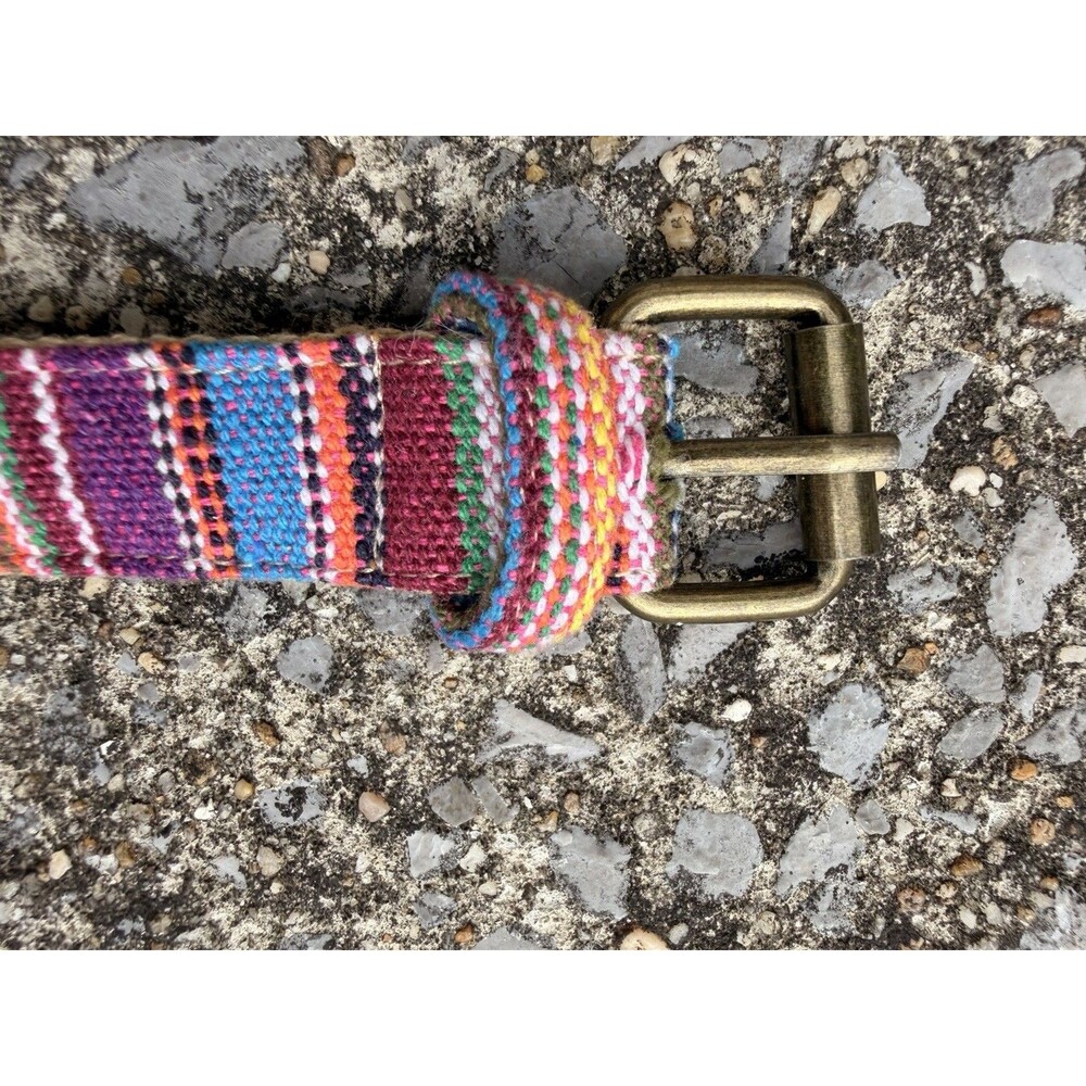 Vintage 90’s Grunge Woven Belt 40 Cotton Leather  Folk Art